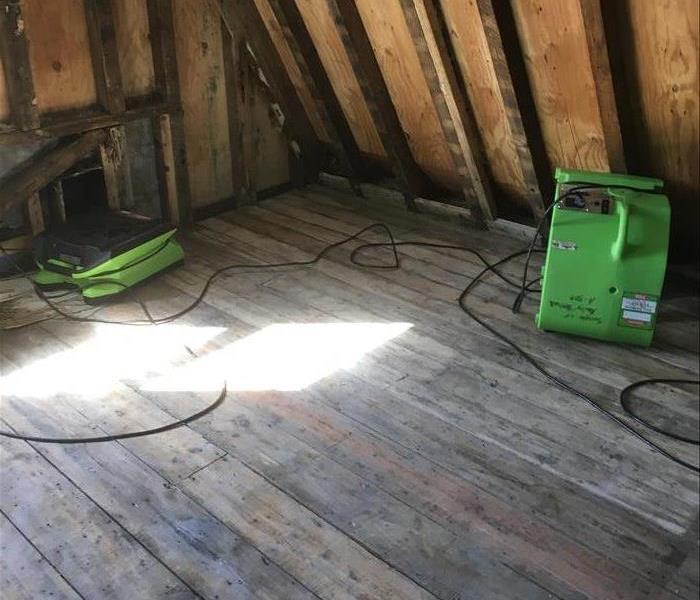 Bare A-frame attic, equipment drying it