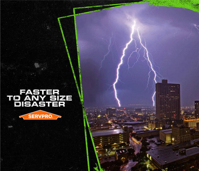 lightning strikes with city scape